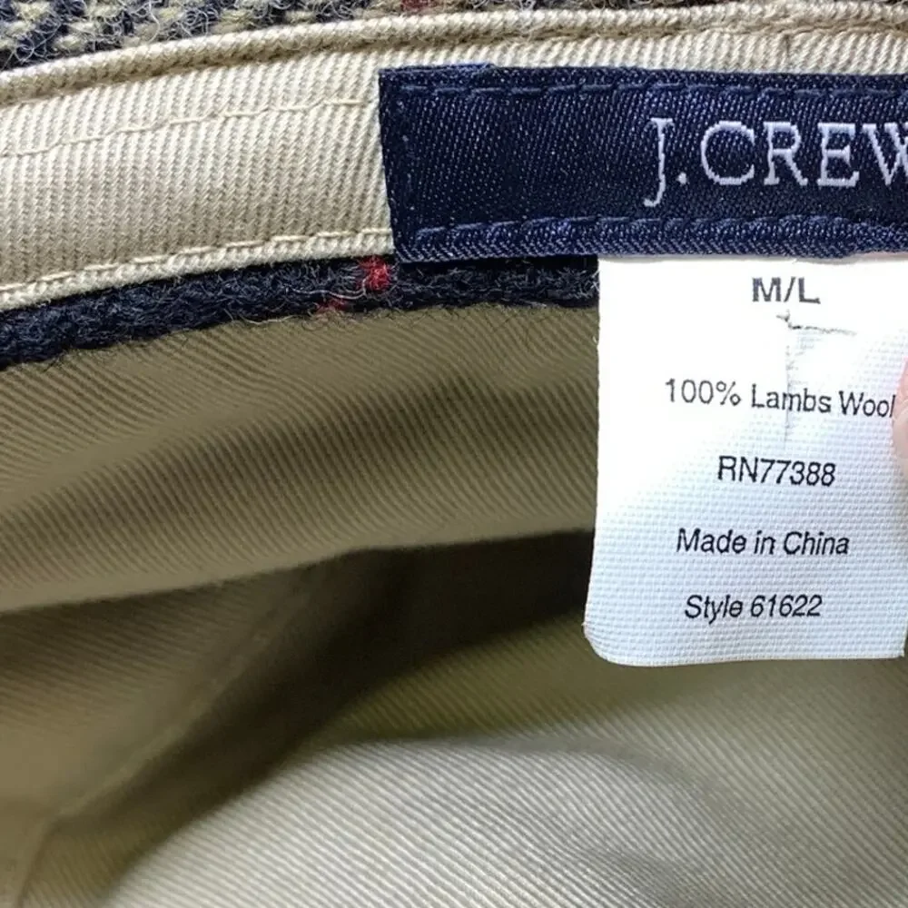 J.Crew Bucket Hat Womens Size M/L Black Cream Plaid 100% Lambs Wool
